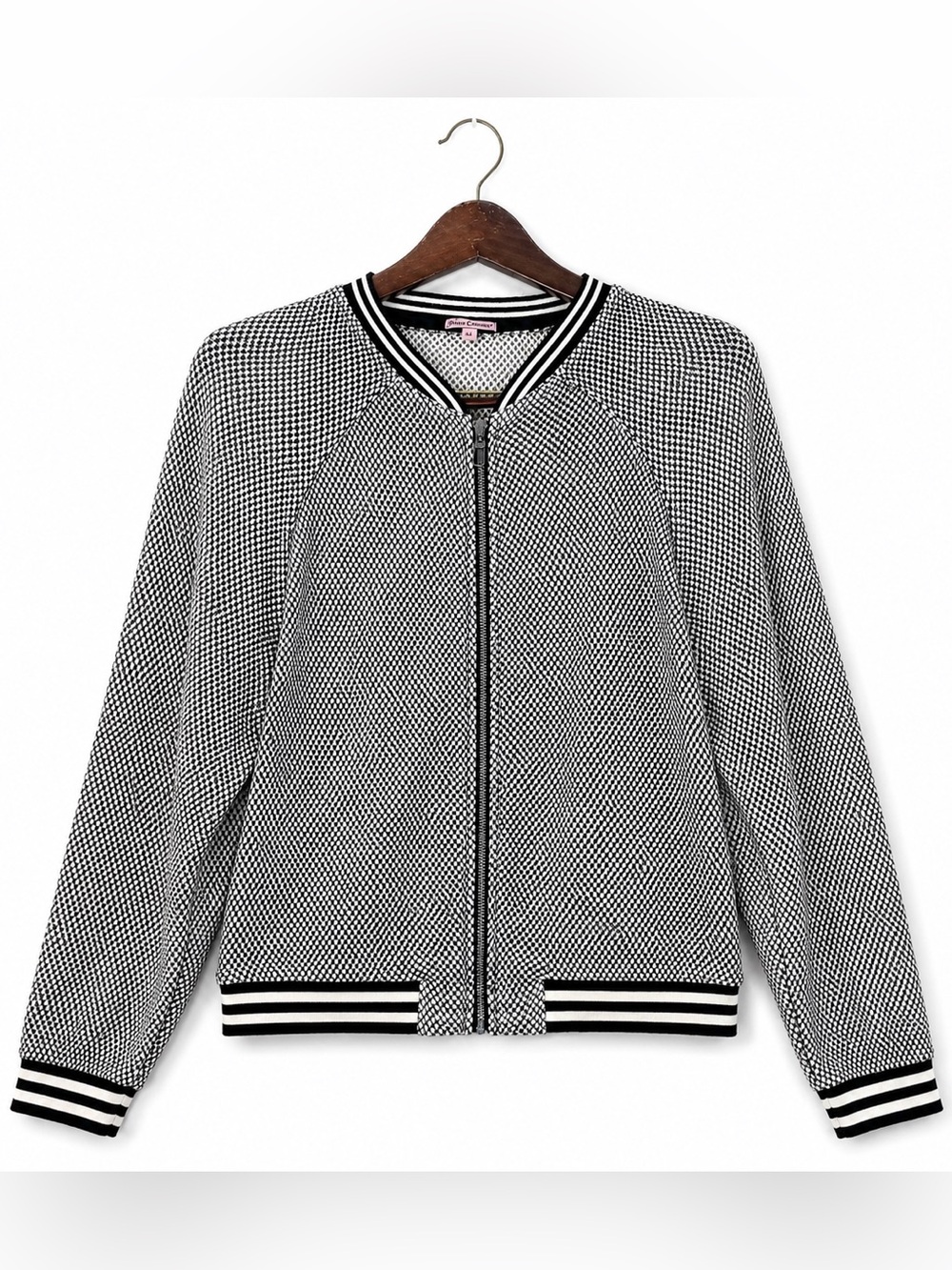 Juicy Couture Y2K Mesh Varsity Bomber Jacket Black White L